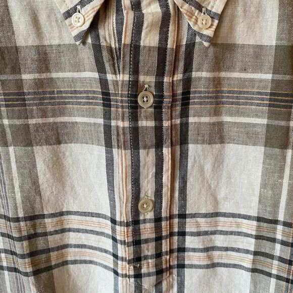 Antigua Men’s Medium Casual Button Up Shirt Plaid Linen Blend NWT Short Sleeve - Picture 4 of 9